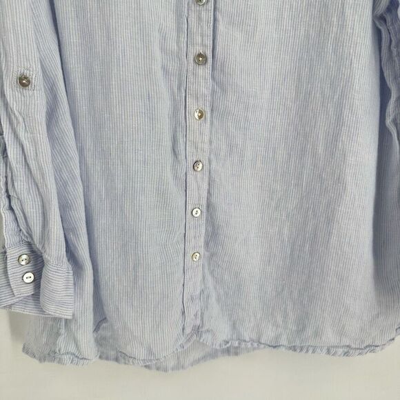 Sigrid‎ Olson 100% Linen Striped Boyfriend Button Down Shirt Blue & White 1X - Picture 5 of 9